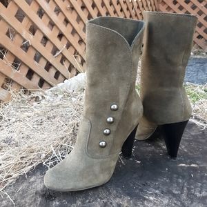 MIA Olive Green Suede Snap Up Heeled Boots